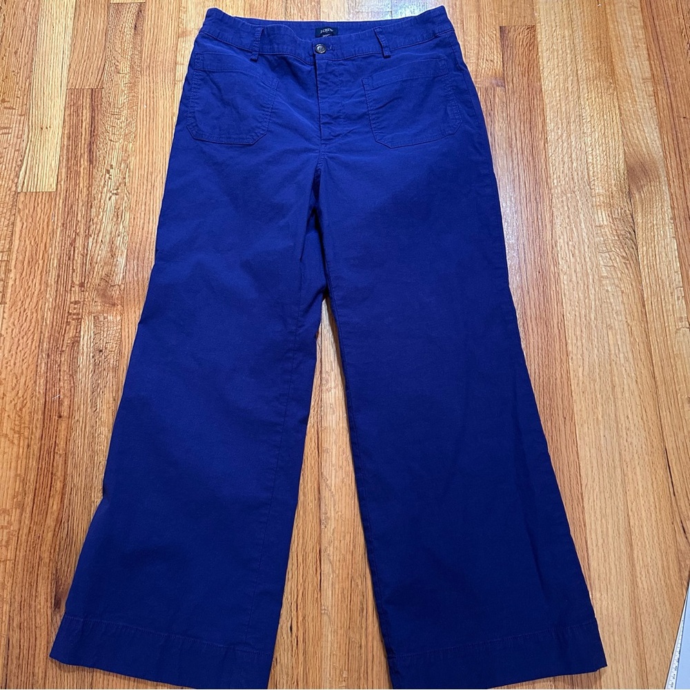 J. Crew Wide Leg Pants Womens 30P Purple Cotton Linen Stretch Patch Pockets (d4) - Picture 2 of 12